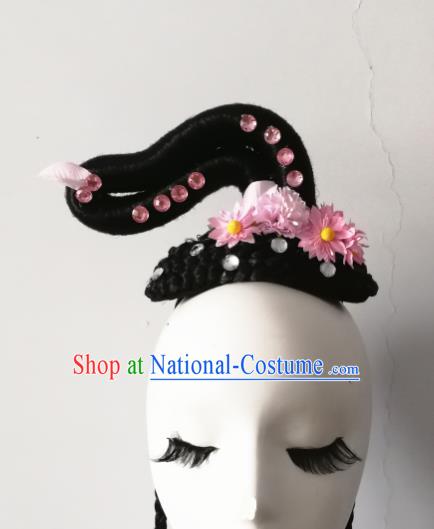 Chinese Traditional Folk Dance Hair Accessories Classical Dance Wig and Headwear for Women