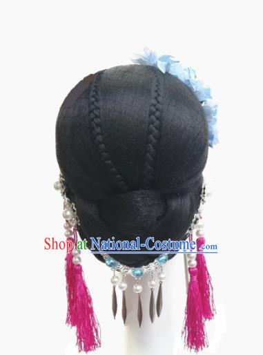 Chinese Traditional Classical Dance Hair Accessories Folk Dance Headwear and Wigs for Women