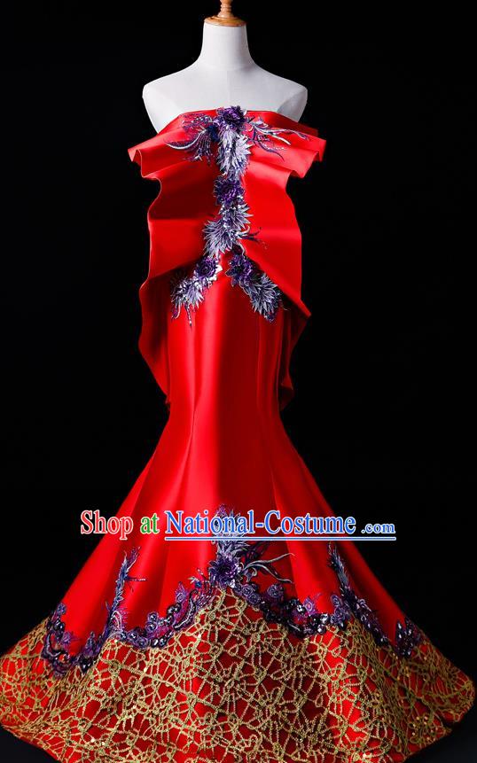 Top Grade Catwalks Red Full Dress Compere Chorus Costume for Women