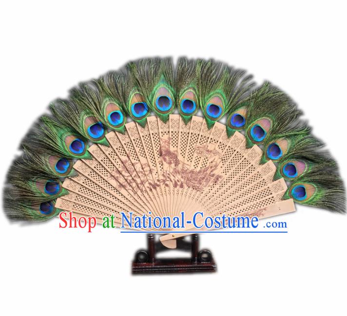 Chinese Traditional Craft Fans Peacock Feather Folding Fan for Women