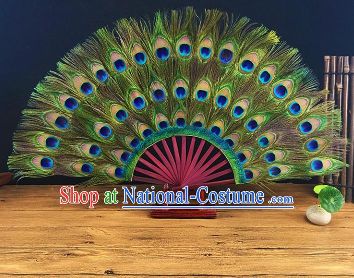 Chinese Traditional Craft Folding Fans Peacock Feather Fans for Women