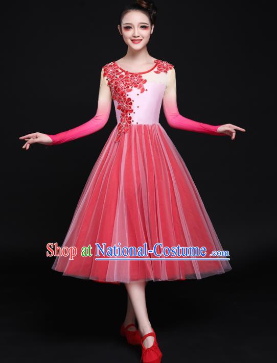 Professional Chorus Costumes Modern Dance Red Dress for Women