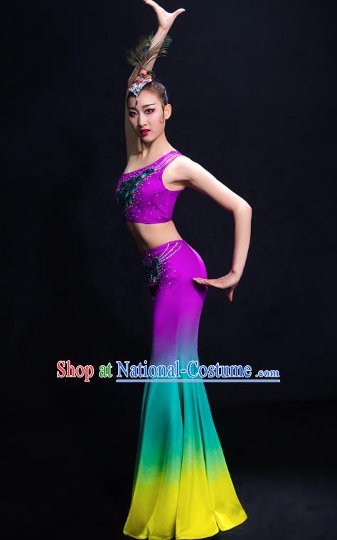 Chinese Traditional Peacock Dance Dress Classical Umbrella Dance Costume for Women