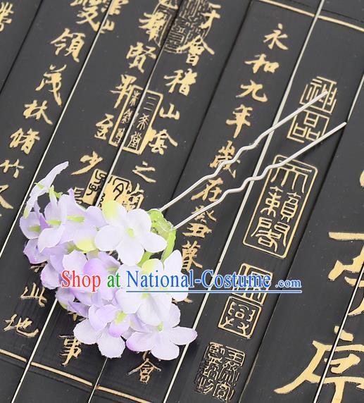 Chinese Traditional Hair Accessories Ancient Tang Dynasty Purple Flowers Hairpins for Women