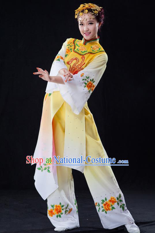 Chinese Traditional Folk Dance Yangko Yellow Clothing Classical Fan Dance Costume for Women