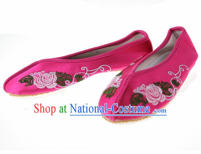 Asian Chinese Ancient Rosy Hanfu Shoes Traditional Embroidered Shoes for Kids