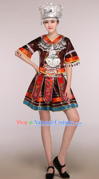 Traditional Chinese Miao Minority Dance Embroidered Costumes and Headwear for Women