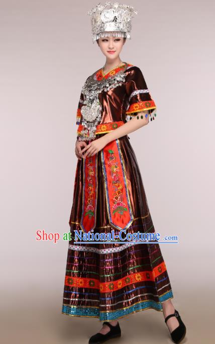 Traditional Chinese Miao Nationality Dance Clothing Hmong Ethnic Minority Costumes and Headwear