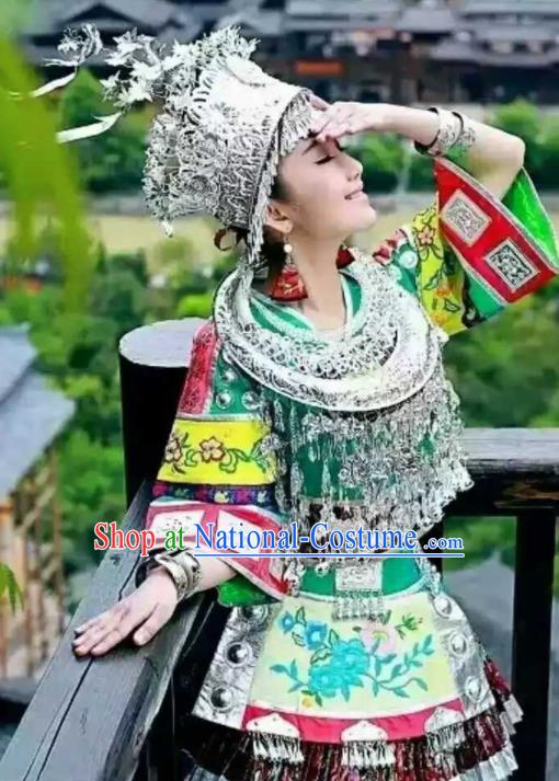 Traditional Chinese Miao Nationality Dance Clothing Hmong Ethnic Minority Costumes and Headwear