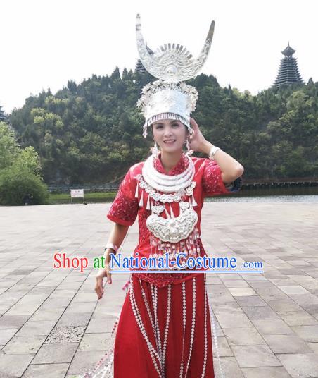 Traditional Chinese Miao Nationality Dance Clothing Hmong Ethnic Minority Costumes and Headwear