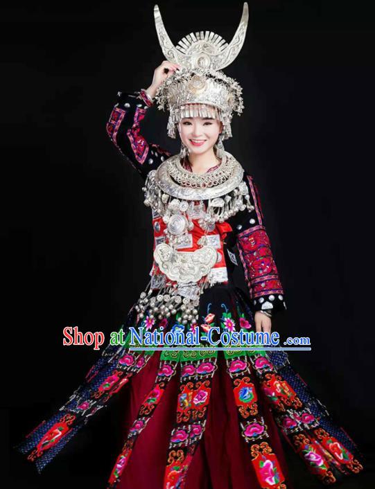 Traditional Chinese Miao Minority Wedding Embroidered Costumes and Headpiece for Women