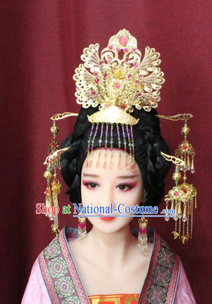 Chinese Traditional Handmade Hair Accessories Ancient Queen Phoenix Coronet Hairpins for Women