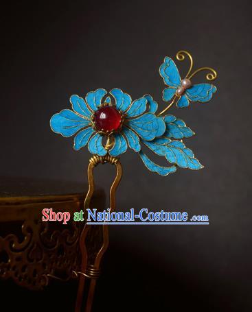 Chinese Handmade Princess Blueing Chrysanthemum Hairpins Ancient Hair Accessories for Women