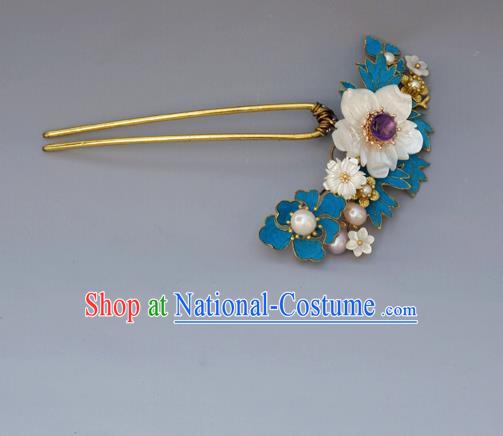 Chinese Ancient Qing Dynasty Handmade Hair Accessories Shell Flower Hairpins for Women