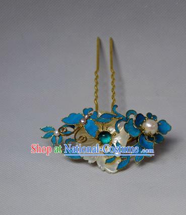 Chinese Ancient Qing Dynasty Hair Accessories Shell Flower Hair Clip Handmade Palace Tian-Tsui Hairpins for Women