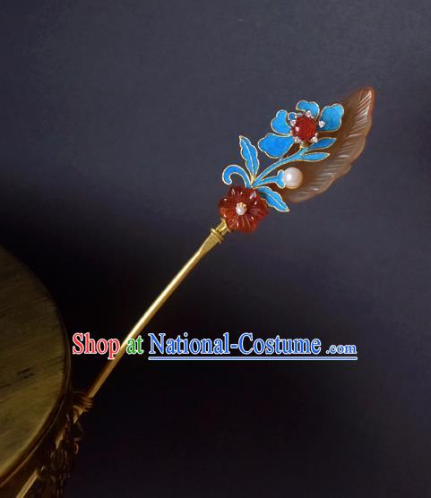 Chinese Handmade Princess Hanfu Hairpins Red Jade Hair Clip Ancient Hair Accessories for Women