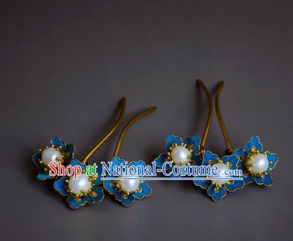 Chinese Handmade Hair Accessories Hanfu Hairpins Ancient Blueing Flowers Hair Clip for Women