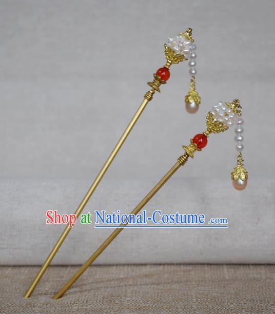 Chinese Handmade Hair Accessories Pearls Hairpins Ancient Hanfu Hair Clip for Women