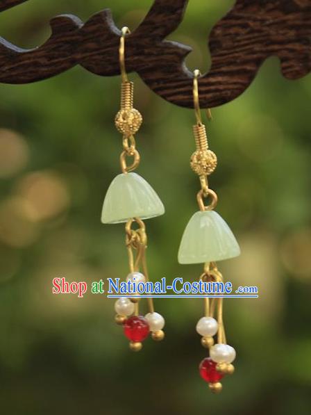 Asian Chinese Traditional Jewelry Accessories Hanfu Jade Lotus Seedpod Earrings for Women