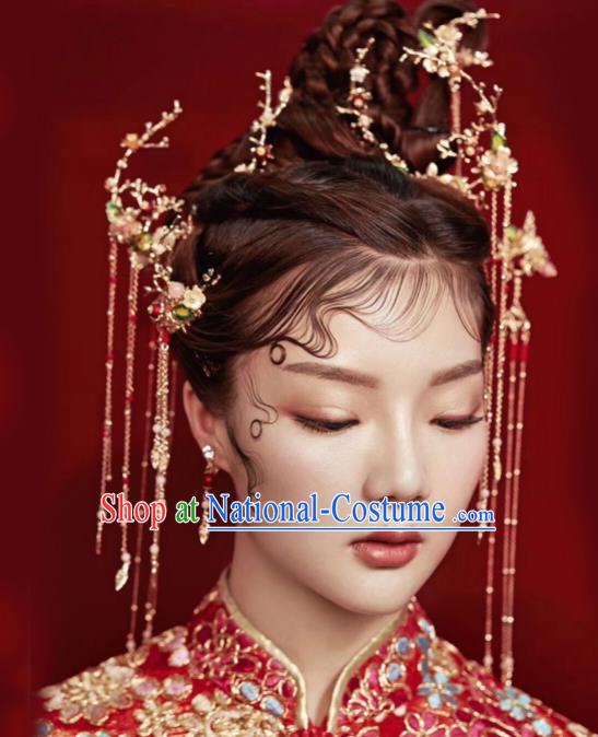 Chinese Ancient Bride Hair Accessories XiuHe Suit Hanfu Handmade Hairpins for Women