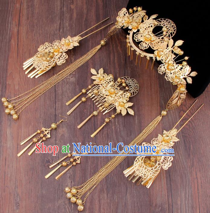 Chinese Ancient Bride Hair Accessories XiuHe Suit Hair Combs Hanfu Handmade Hairpins for Women