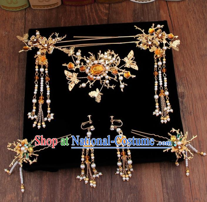 Chinese Handmade Ancient Hair Accessories Bride XiuHe Suit Hair Combs Hanfu Hairpins for Women