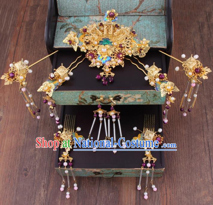 Chinese Handmade Ancient Hanfu Hair Accessories Bride XiuHe Suit Hair Comb Hairpins for Women