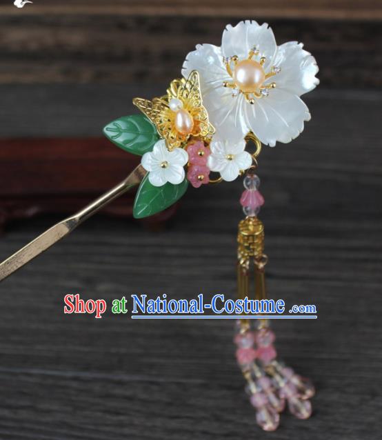 Chinese Ancient Handmade Palace Hanfu Hairpins Hair Accessories Shell Flower Hair Clip for Women