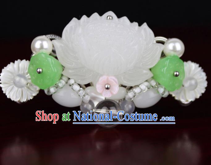 Chinese Ancient Handmade Hanfu Jade Lotus Hair Clip Hairpins Hair Accessories for Women