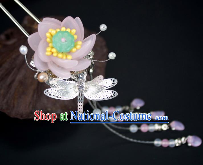 Chinese Ancient Handmade Hanfu Pink Lotus Hair Clip Hairpins Hair Accessories for Women