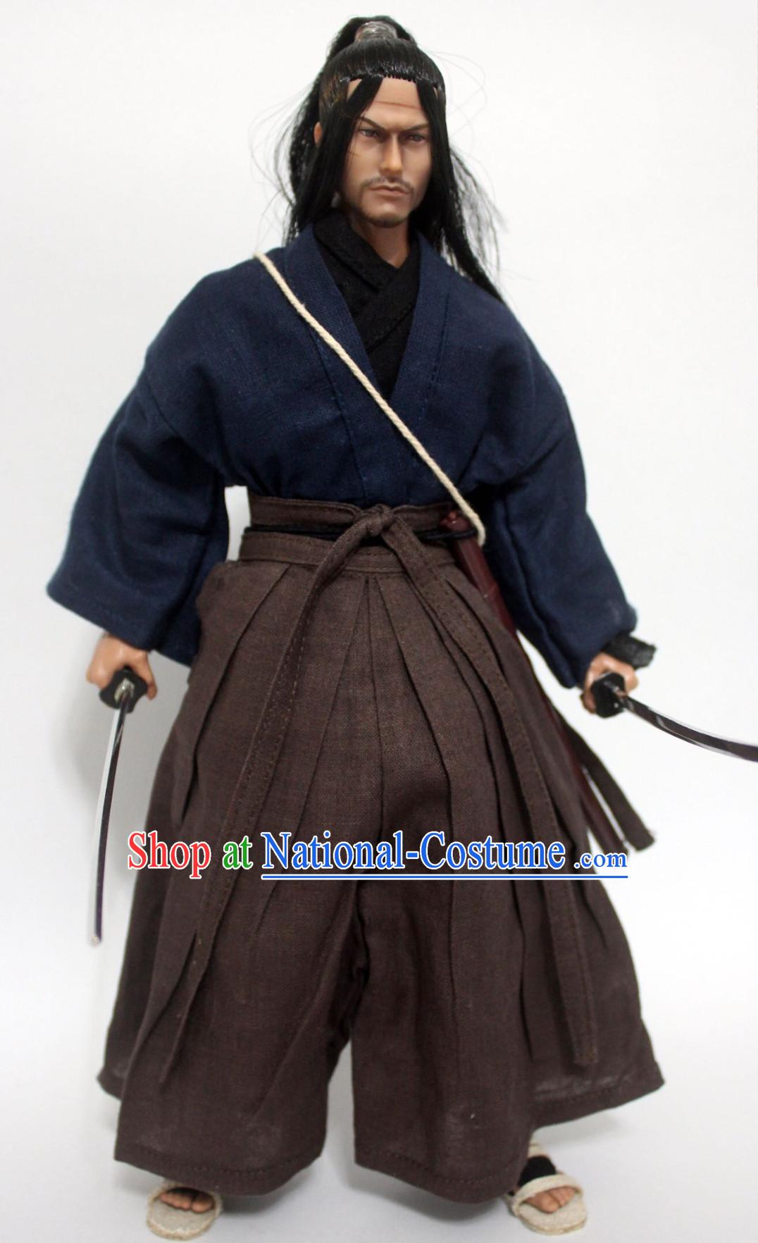 Ancient Japanese Warrior Costume Samurai Costumes Mitamoto Musashi Costume Kimono Clothing Complete Set