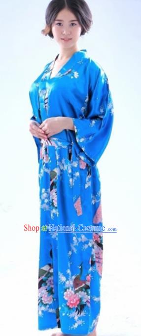 Traditional Japanese Costumes Asian Japan Kimono Blue Yukata for Women