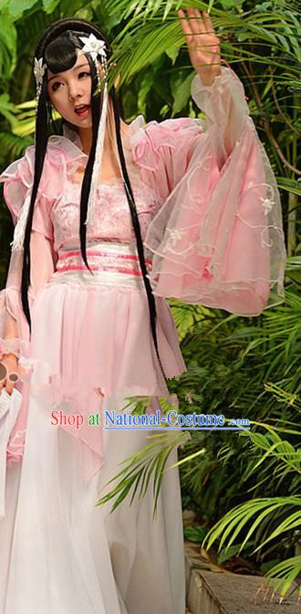 Chinese Ancient Cosplay Peri Pink Hanfu Dress Traditional Tang Dynasty Swordswoman Costume for Women