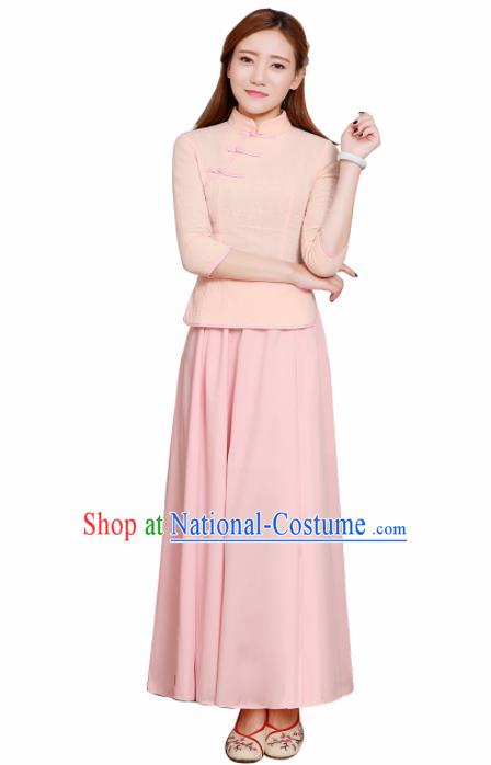 Chinese Ancient Bridesmaid Costumes Traditional Embroidered Champagne Qipao Blouse and Skirt for Women