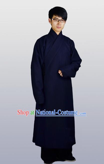 Chinese Ancient Traditional Ming Dynasty Swordsman Costumes Navy Robe for Men