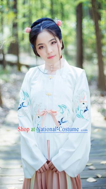 Chinese Ancient Nobility Lady White Blouse Traditional Ming Dynasty Costume for Rich Women