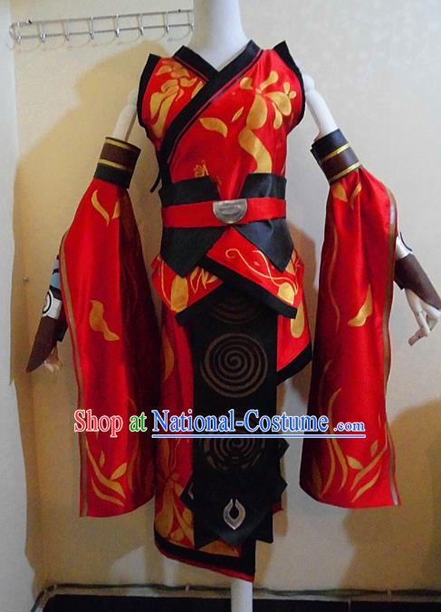 Asian Chinese Cosplay Female Swordsman Costume Ancient Knight Red Dress for Women