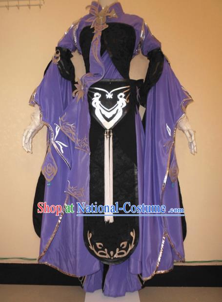 Asian Chinese Cosplay Female Knight Purple Costume Ancient Swordsman Clothing for Women