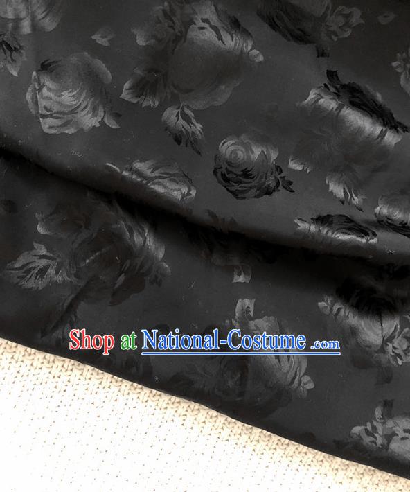 Asian Chinese Traditional Fabric Classical Rose Pattern Black Brocade Cheongsam Cloth Silk Fabric