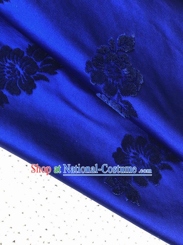 Asian Chinese Traditional Fabric Classical Malus Spectabilis Pattern Royalblue Brocade Cheongsam Cloth Silk Fabric