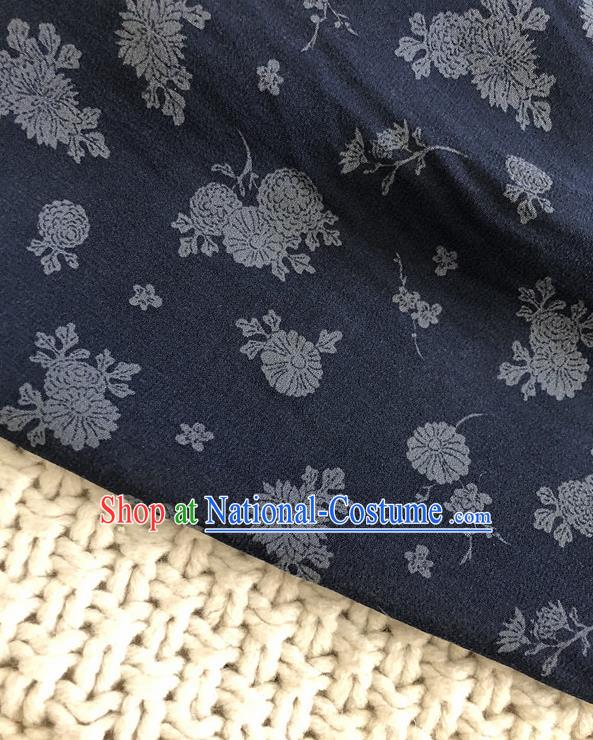 Asian Chinese Traditional Fabric Classical Chrysanthemum Pattern Navy Brocade Cheongsam Cloth Silk Fabric