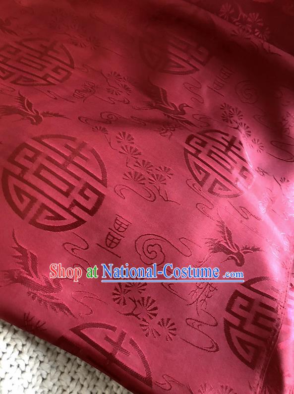 Asian Chinese Traditional Fabric Classical Crane Pattern Red Brocade Cheongsam Cloth Silk Fabric