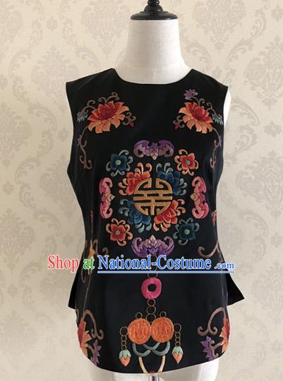 Traditional Chinese Handmade Embroidered Costume Tang Suit Black Vest for Women