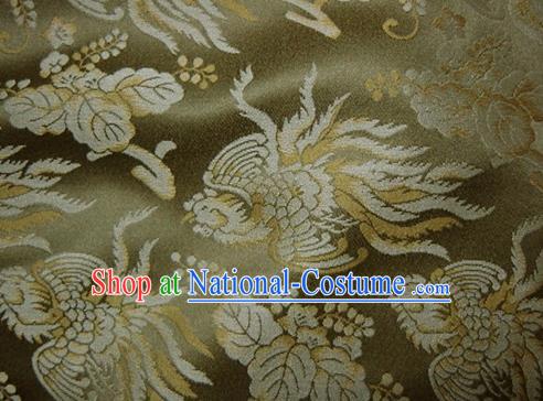 Asian Chinese Traditional Fabric Classical Phoenix Pattern Olive Green Brocade Cheongsam Cloth Silk Fabric