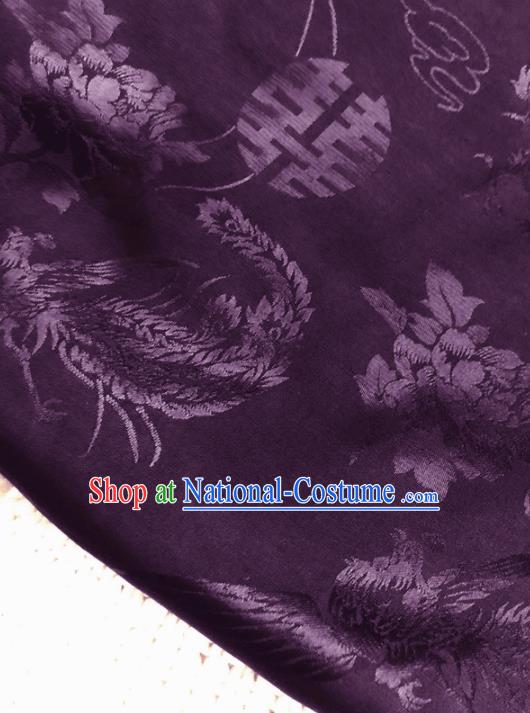 Asian Chinese Traditional Fabric Classical Phoenix Peony Pattern Purple Brocade Cheongsam Cloth Silk Fabric