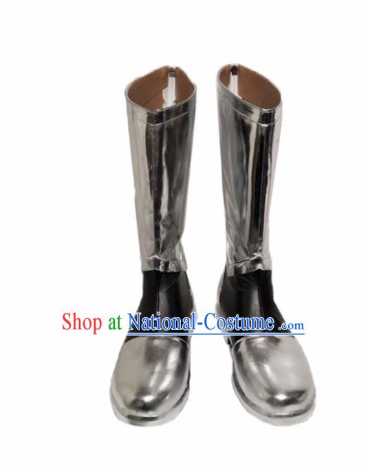 Asian Chinese Cosplay Shoes Cartoon Ancient Swordsman Argent Boots for Men