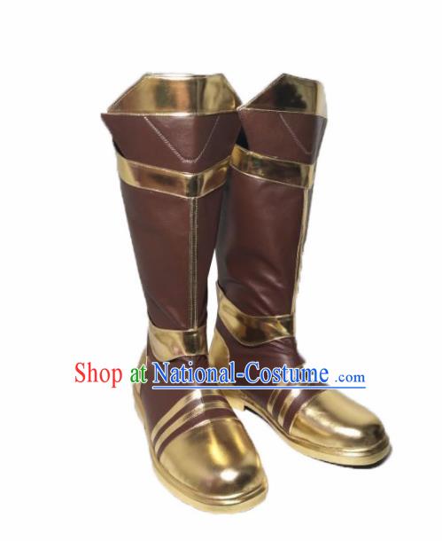 Asian Chinese Cosplay Cartoon Shoes Ancient Swordsman Brown Boots for Men