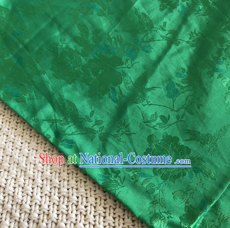 Asian Chinese Traditional Fabric Peony Flowers Pattern Green Brocade Cloth Silk Fabric