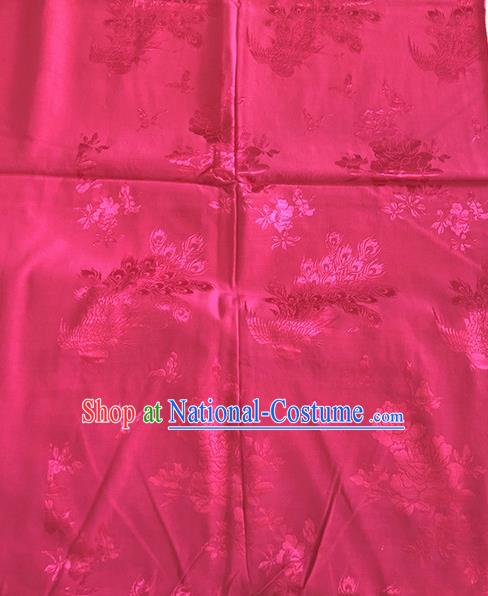 Asian Chinese Traditional Fabric Peony Phoenix Peony Pattern Rosy Brocade Cloth Silk Fabric