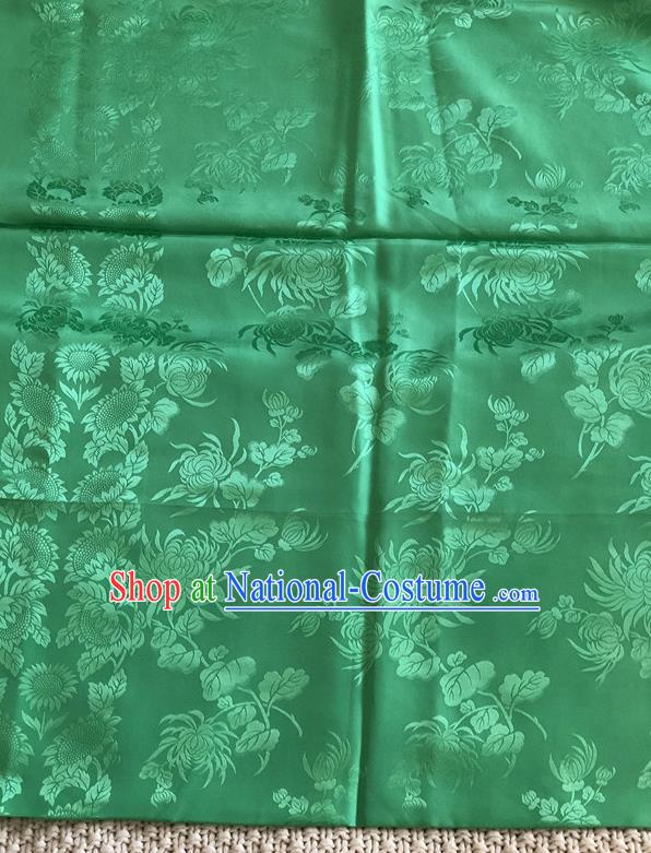 Asian Chinese Traditional Fabric Peony Chrysanthemum Pattern Green Brocade Cloth Silk Fabric